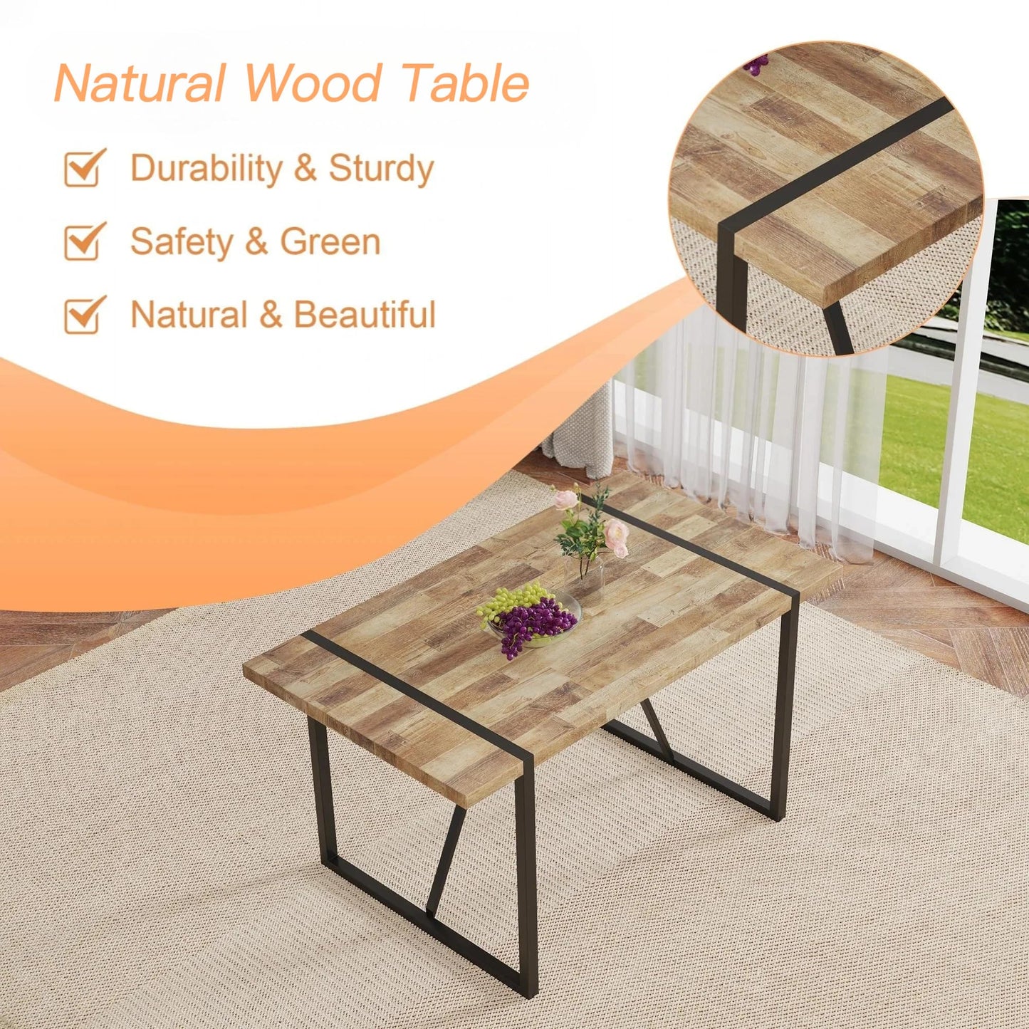 MUUOKY 55'' Dinner Table Set for 4, Rectangular Wood Kitchen Table Set for 4 with Ergonomic Chairs, 5 Piece Dining Tables Set for Kitchen and Dining Room