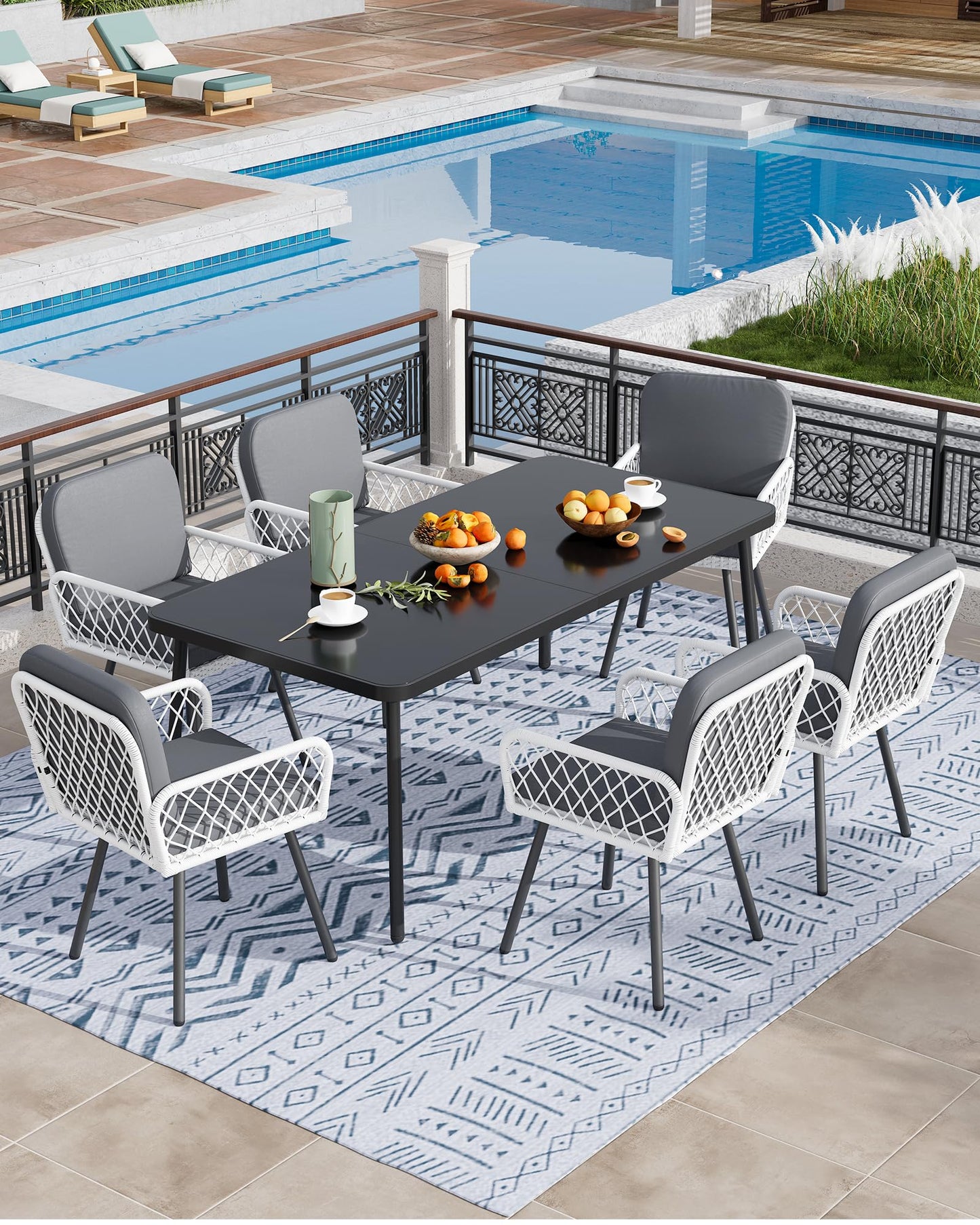 Patio Dining Chairs with 5mm Rattan & Cushions, 2-Piece Outdoor Chairs Set, Stackable Wicker Chairs with Metal Frame for Garden