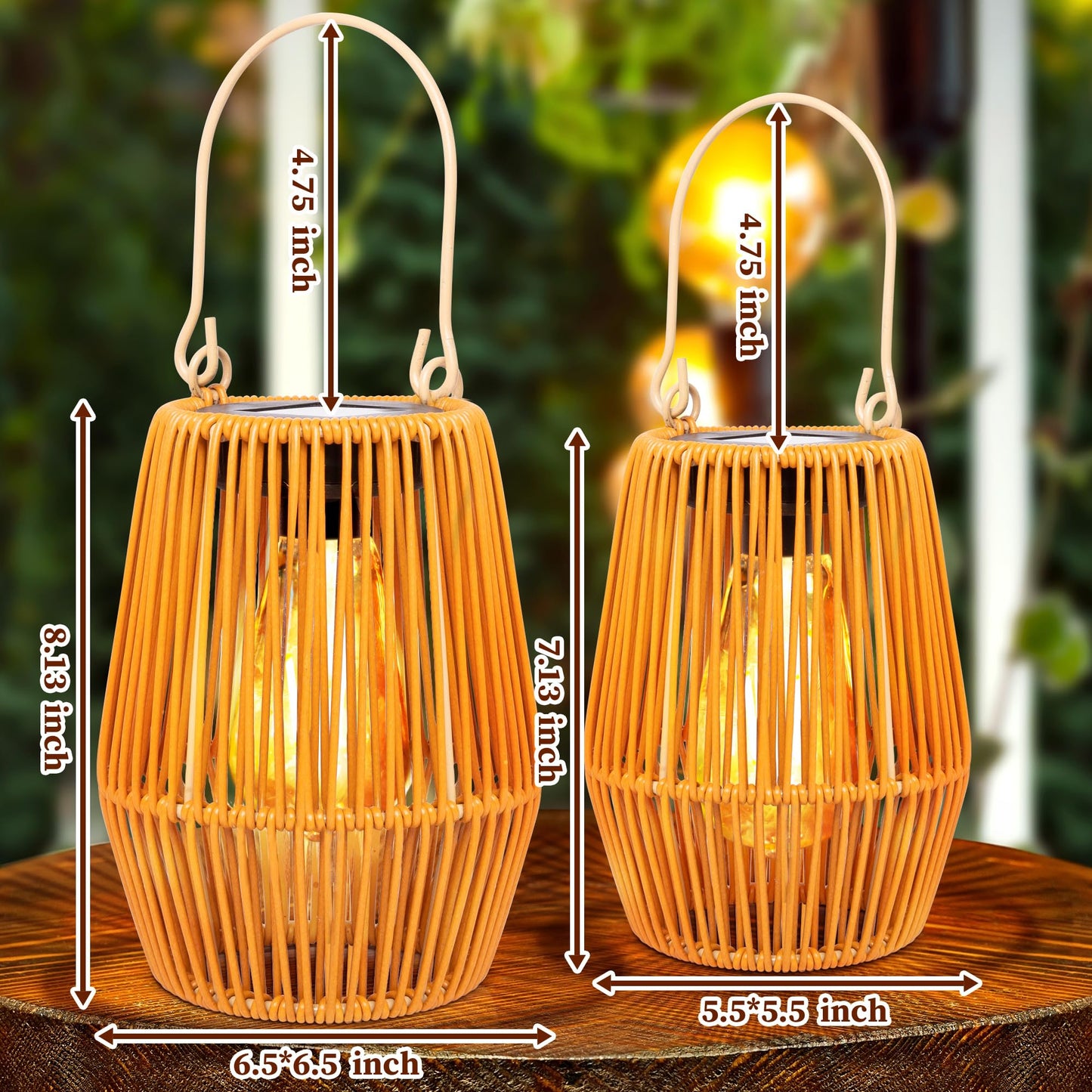 HPC Decor 2 Pack Solar Lanterns, Outdoor Waterproof Lights, Rattan, Hanging Outdoor, Lamp for Garden, Yard, Patio, Porch, Trees, Lawn, Pathway.