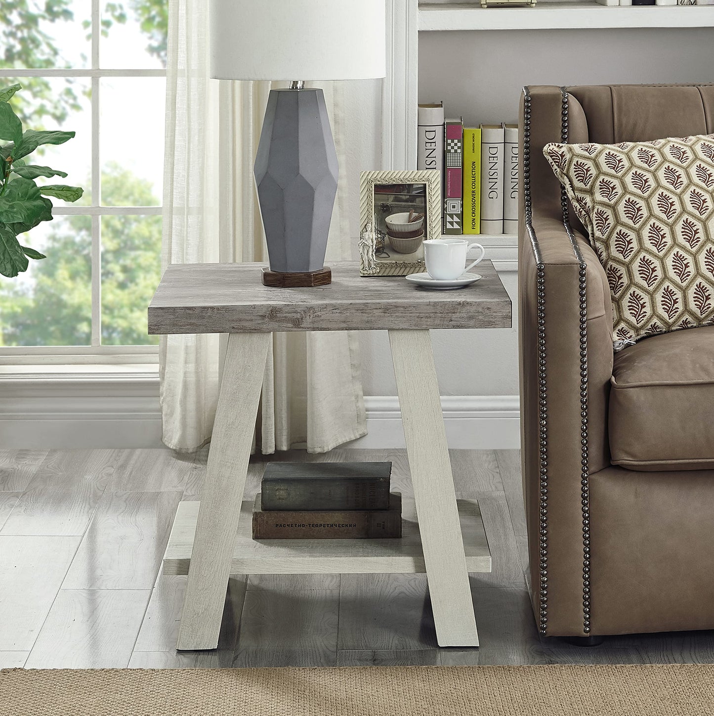 Roundhill Furniture Athens Contemporary 3-Piece Wood Shelf Coffee Table Set, Weathered Gray and Beige