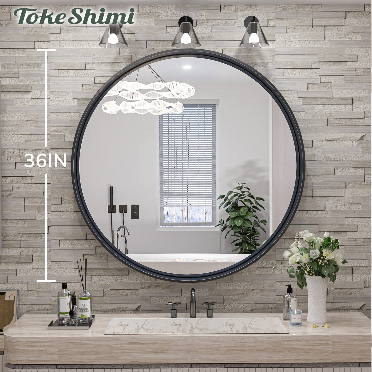TokeShimi Black Round Mirror 36 Inchs Wall Mounted Black Circle Bathroom Mirror with Non-Rusting Aluminum Alloy Brushed Matte Metal Frame for Modern Minimalist Farmhouse Home Decor