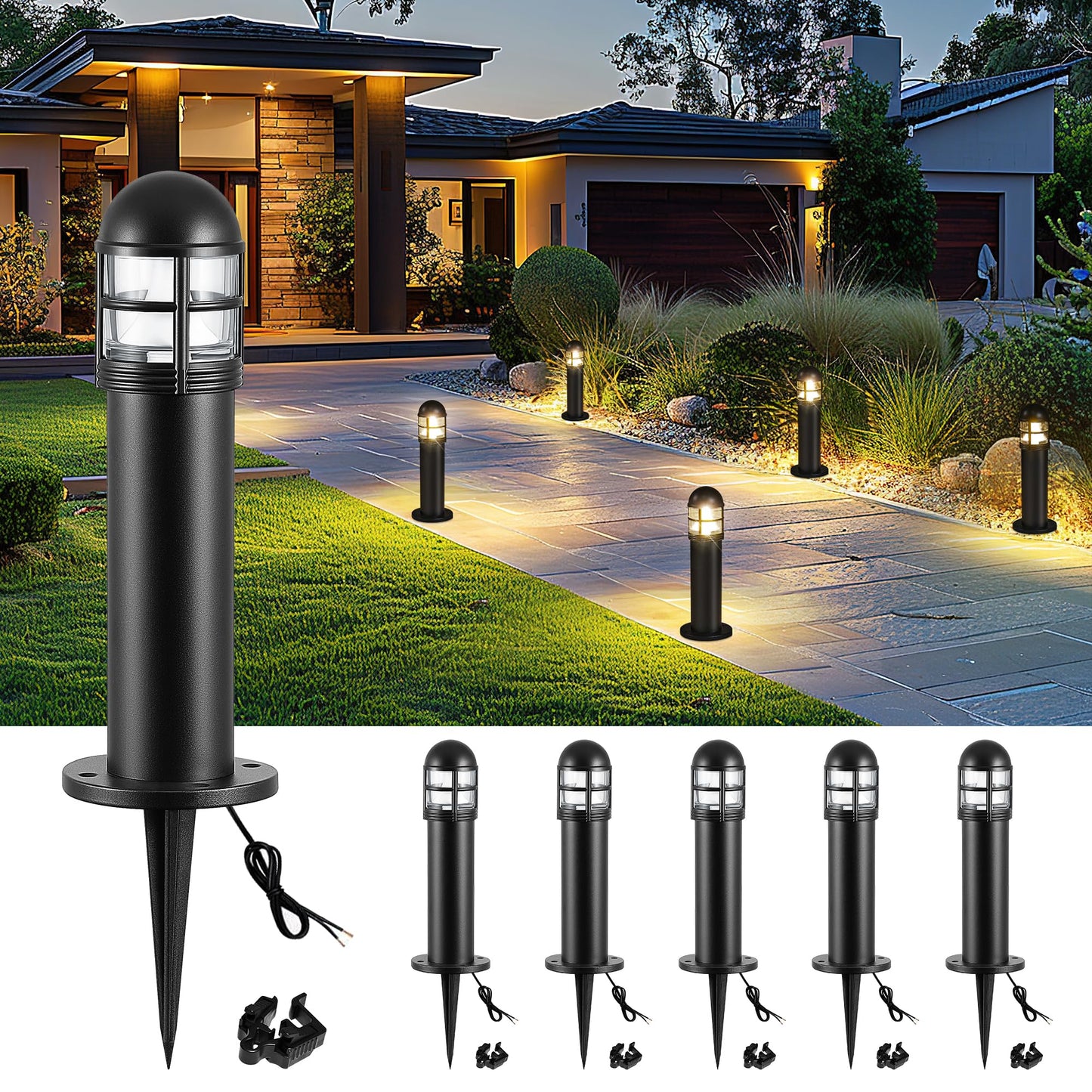 MOON-DE-AGE 6 Pack LED Low Voltage Landscape Lights, 200LM 12V IP67 Waterproof Holiday Pathway Lighting for Patio, Sidewalk, Driveway, Cast-Aluminum, 2700K Warm White