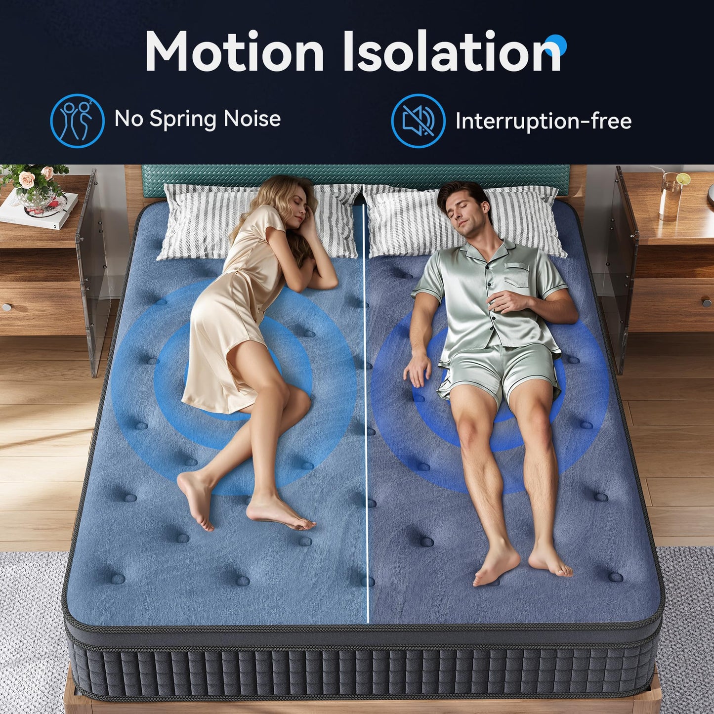 Susalt Queen Mattress, 12 Inch Hybrid Mattress in a Box, Gel Memory Foam, Medium Firm, Edge Support, Motion Isolation, Pressure Relief, Zoned Support Spring, CertiPUR-US Certified, Black & Gray