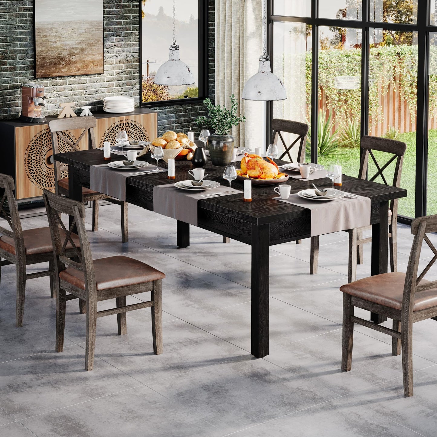 Tribesigns 63-inch Farmhouse Dining Table for 4-6, Rectangular Dining Room Table with Sturdy Legs, Modern Kitchen Dinner Table for Dining Room, Living Room, Kitchen (Black)
