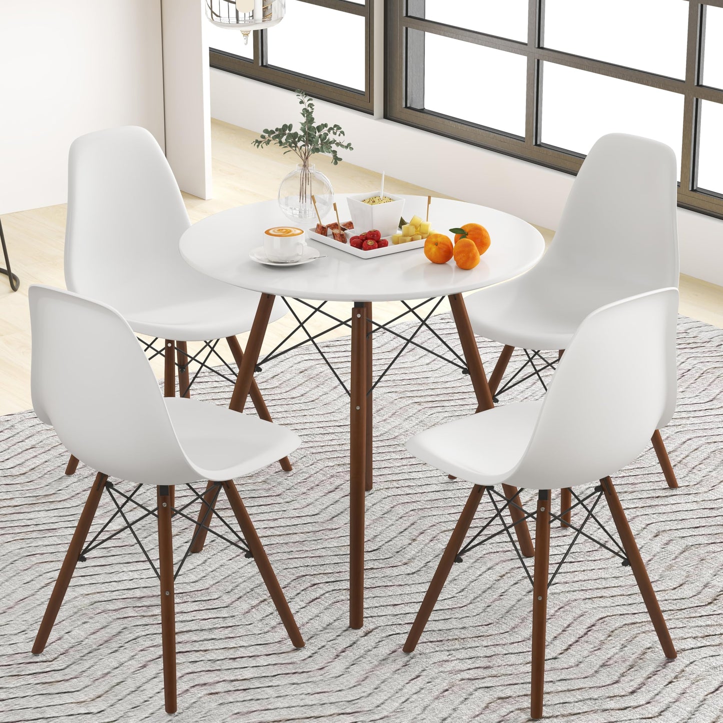 Tangkula Round Dining Table Set for 4, Modern Circle Kitchen Table & 4 Chairs with Ergonomic Seats and Solid Wood Legs, 5-Piece Dining Room Set for Small Spaces, Kitchen, Living Room