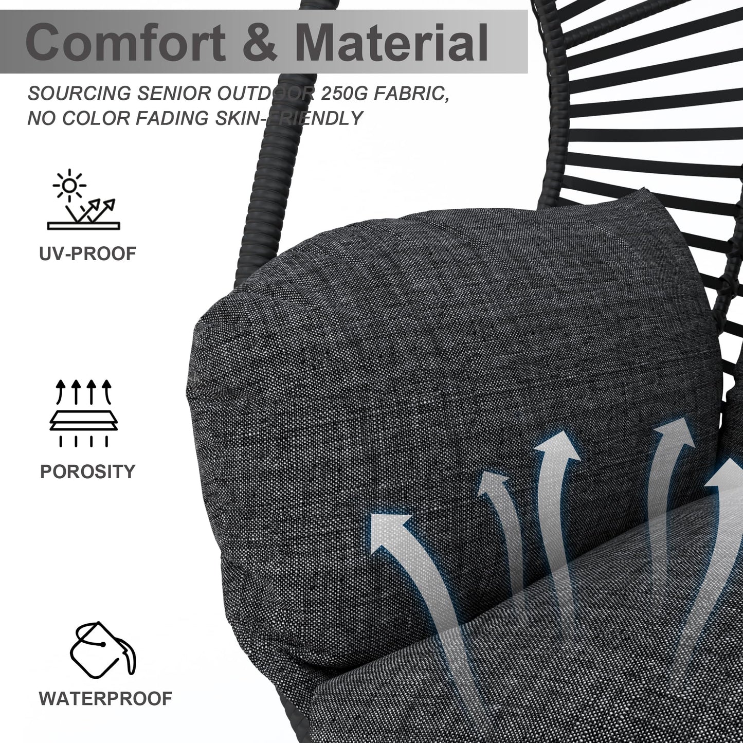 Hanging Egg Chair with Stand - Egg Swing Chair Outdoor Indoor Patio Wicker Chair Swing Hammock Egg Chairs 400lbs Capacity for Outside Patio, Bedroom, Garden and Balcony（Black）