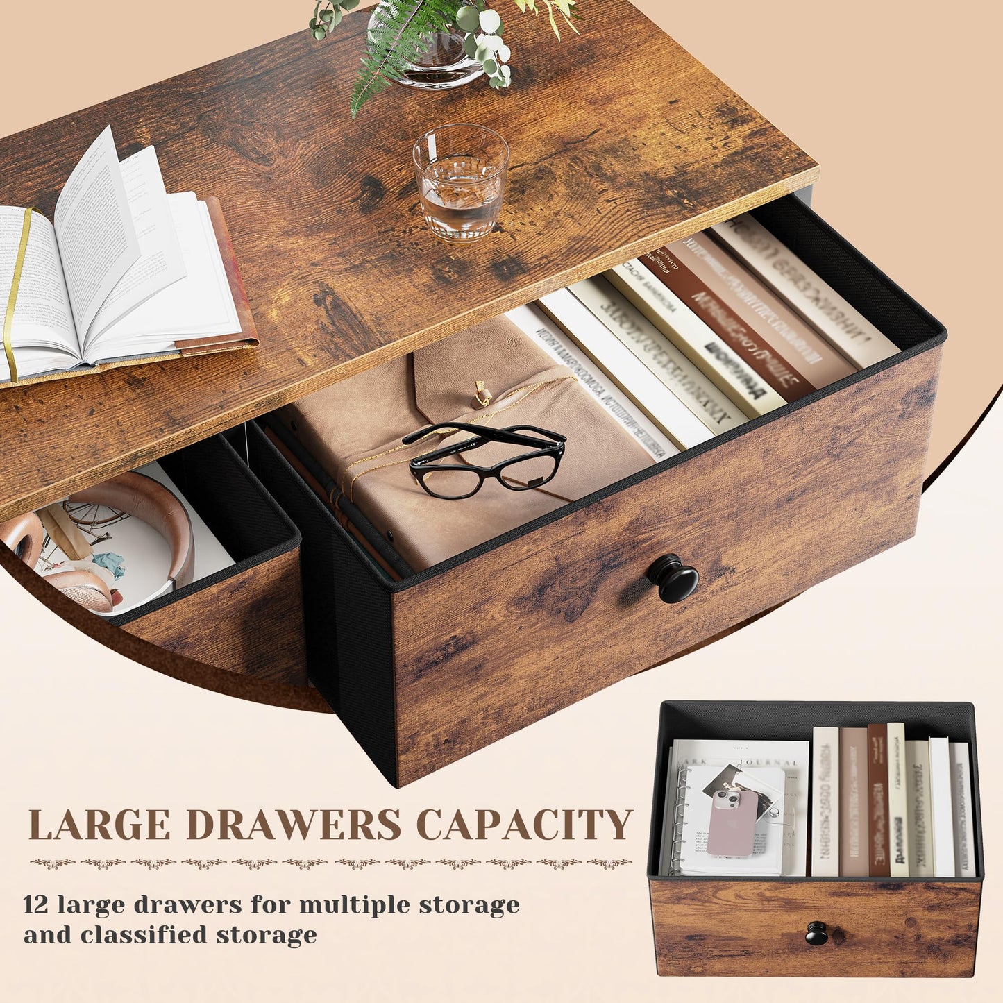 Romorgniz 12 Drawers Dresser for Bedroom, 52.2''H Tall Dresser for Closet, Dressers & Chests of Drawers with Wooden Tabletop, Metal Frame, Dressers for Bedroom, Hallway,Closet, Rustic Brown