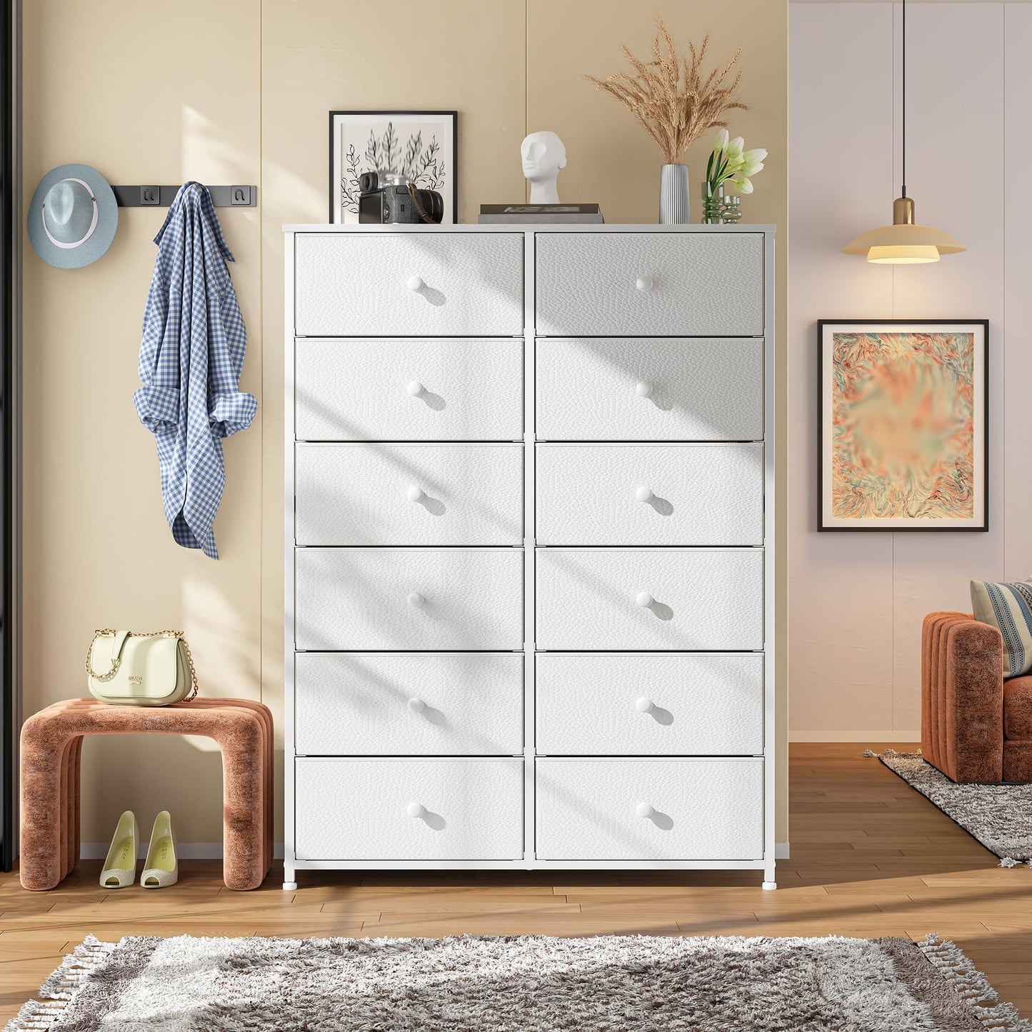 Romorgniz 12 Drawers Dresser for Bedroom, 52.2''H White Tall Dresser for Closet, Dressers & Chests of Drawers with Wooden Tabletop, Metal Frame, Dressers for Bedroom, Hallway,Closet, White
