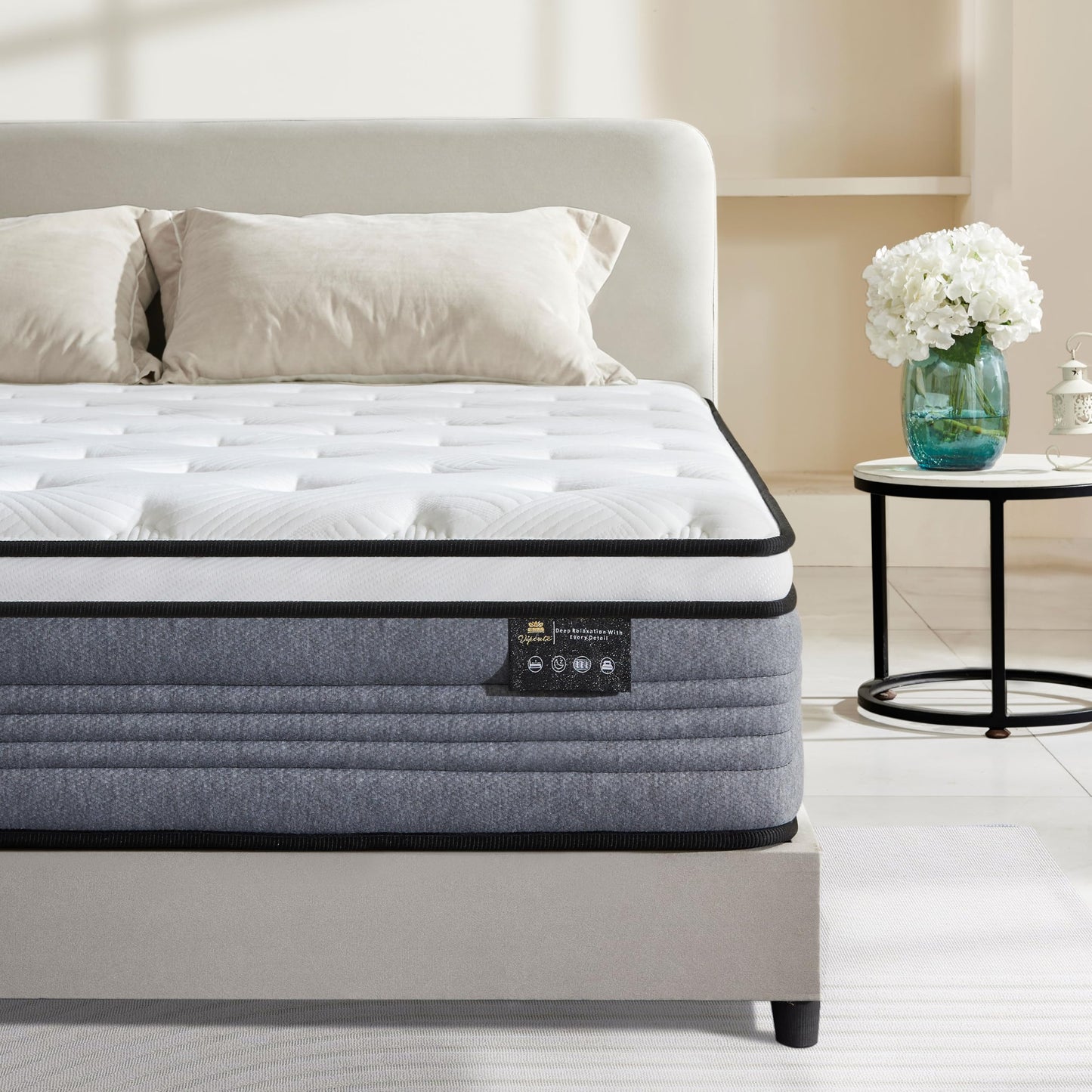 Vipcute King Mattress, 12 Inch King Size Mattresses, 12 Inch Hybrid Pocketed Coil Mattress in a Box with Gel Memory Foam, Medium Firm, CertiPUR-US Certified