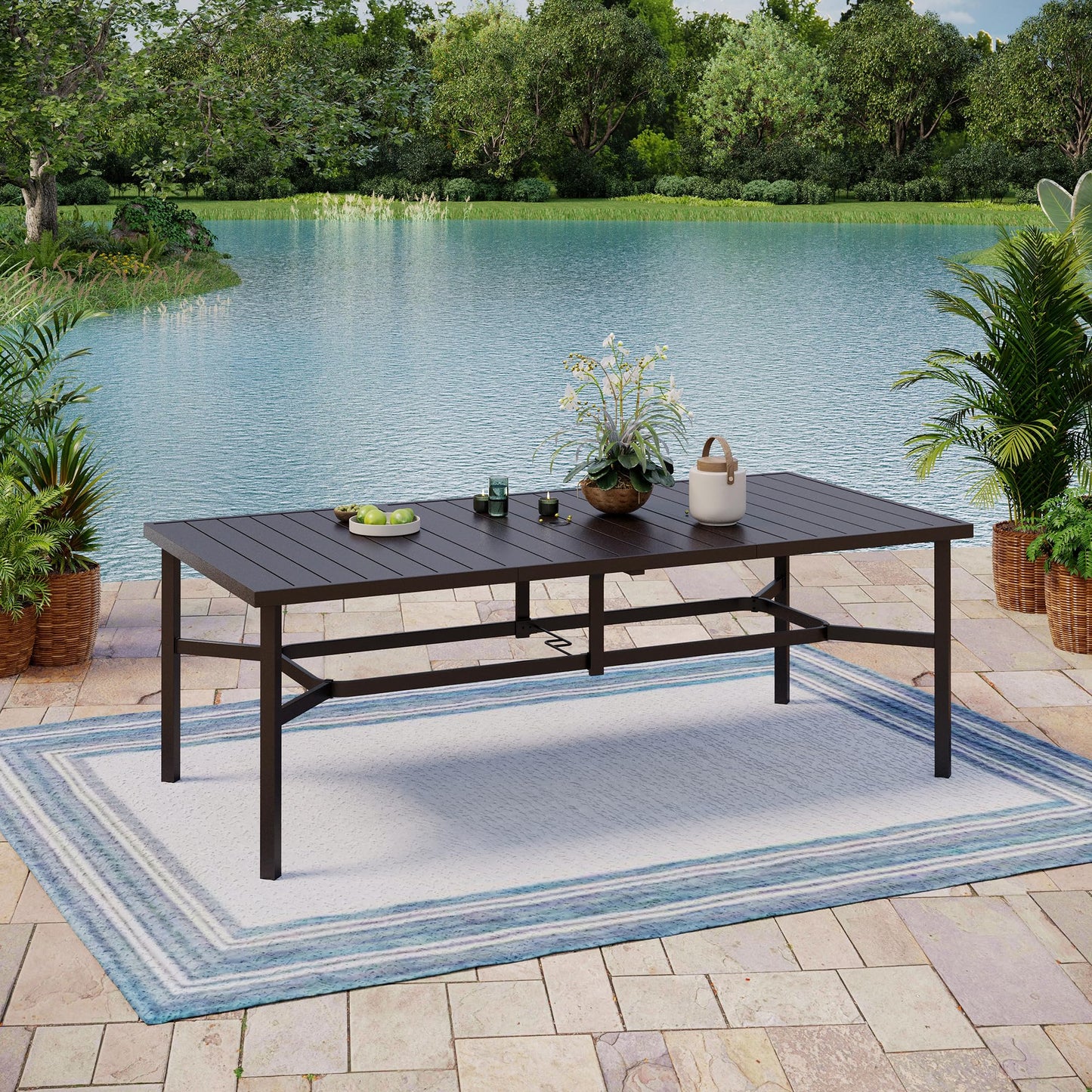 MIXPATIO Outdoor Patio Dining Table for 8, 83" x 39" Rectangular Metal Patio Dining Table with 1.7" Umbrella Hole for Garden, Backyard and Porch