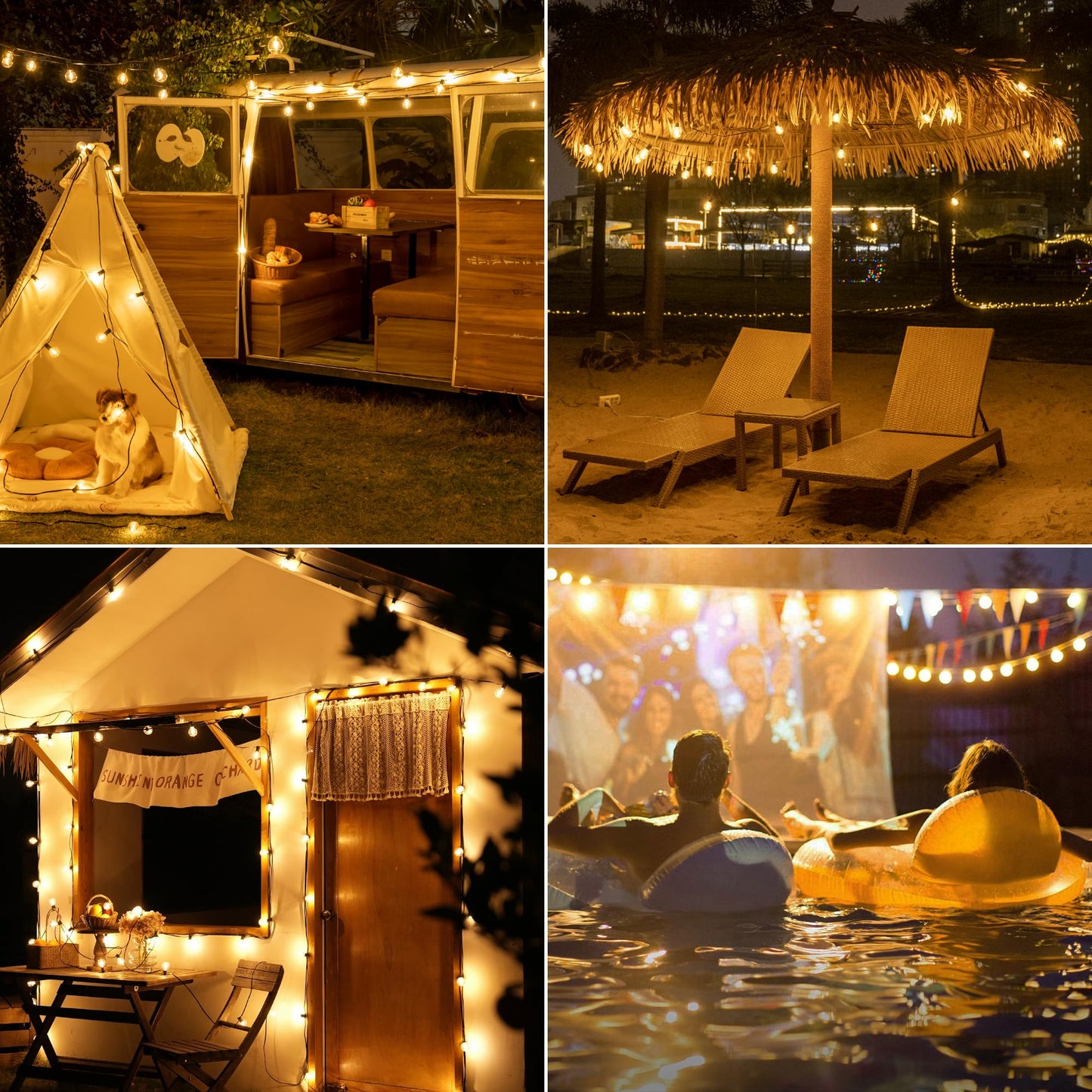 Ccinny Outdoor Lights with Remote Dimmer, 50 + 3 Spare G40 LED Bulbs Plug in Connectable Patio Light, Waterproof Hanging Lights for Backyard Indoor Camping Balcony Yard Deck Decor (100 FT)