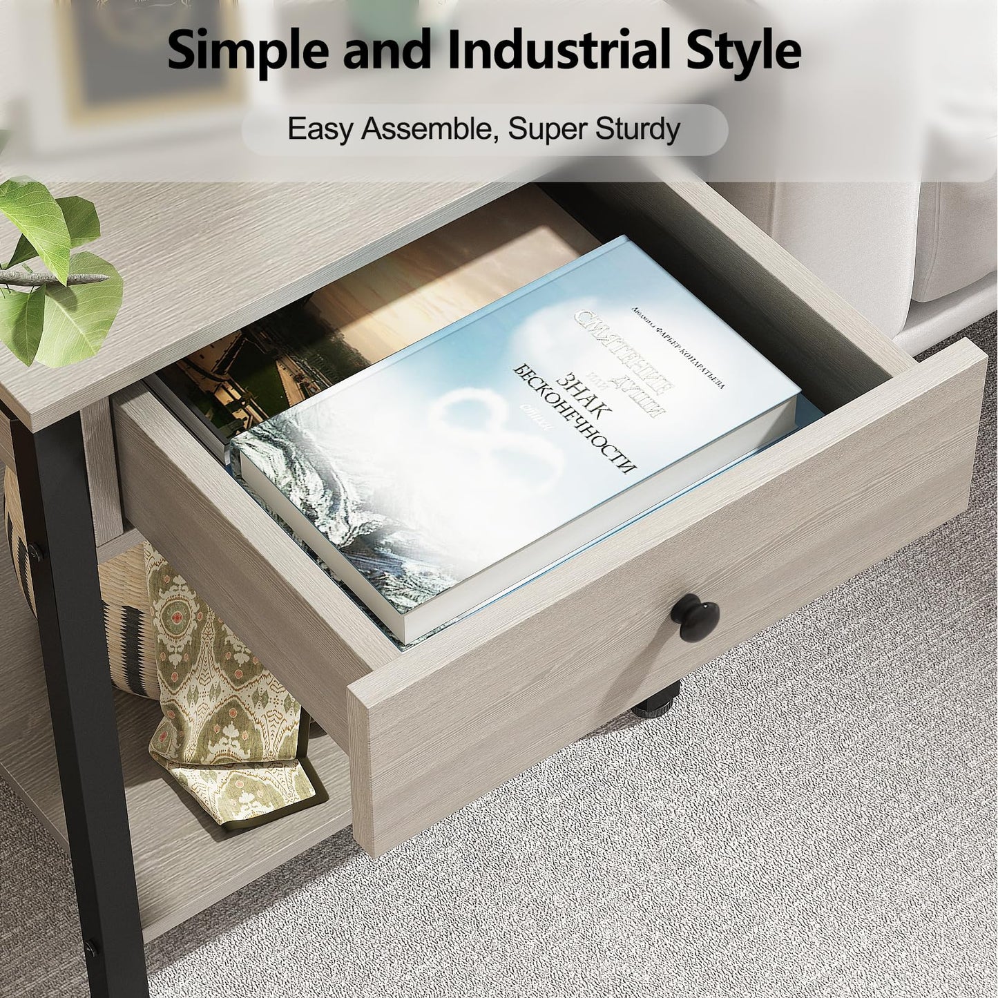 Ecoprsio Nightstand Set of 2 Modern End Table Side Table with Drawer and Storage Shelf Wood Night Stand Greige Bedside Table for Bedroom, Living Room, Sofa Couch, Hall, Easy Assembly, Greige