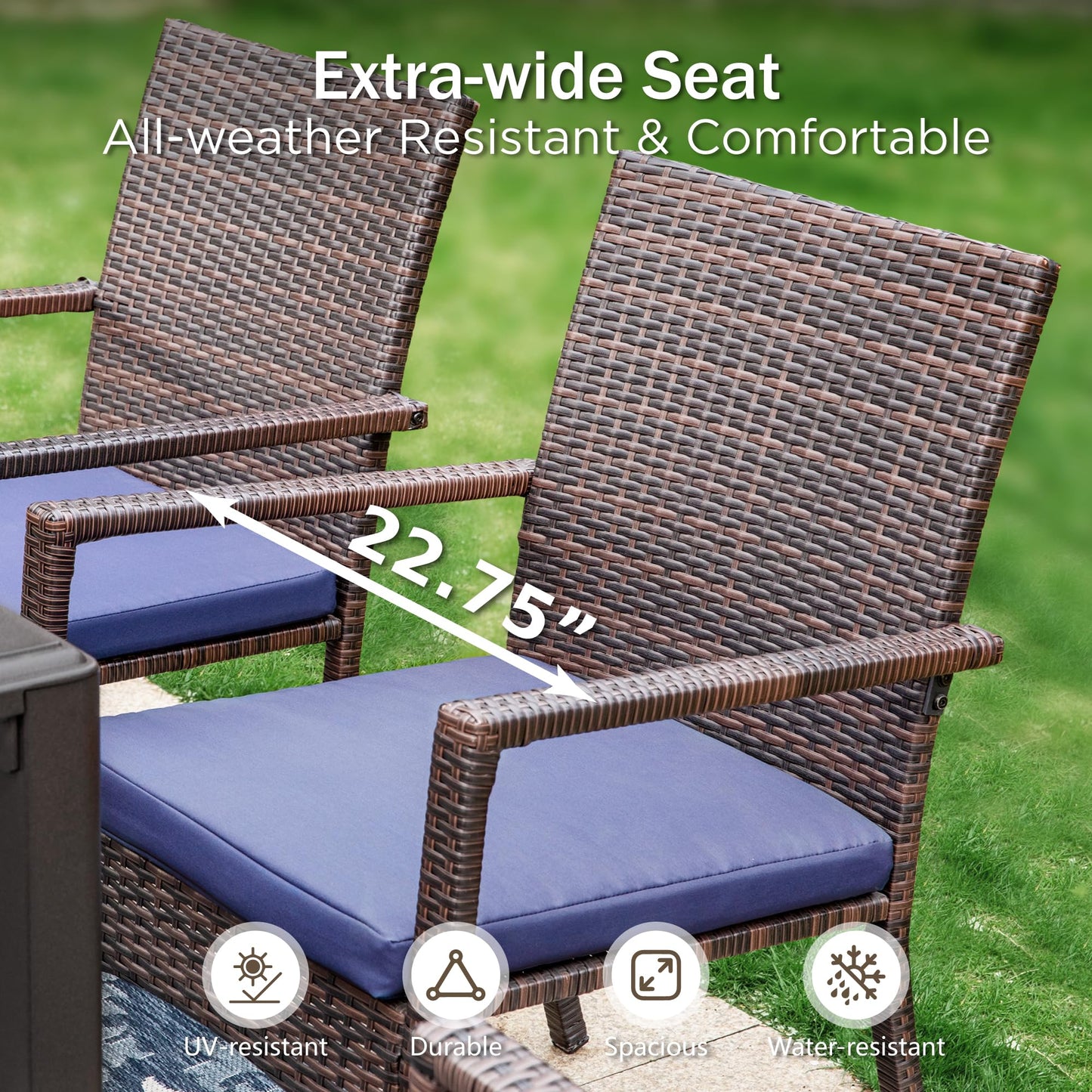 PHI VILLA 5 Piece Outdoor Dining Set with Umbrella, 37" Square Metal Dining Table & Cushioned Rattan Chairs with 10ft Blue Umbrella for Patio, Deck, Yard, Porch