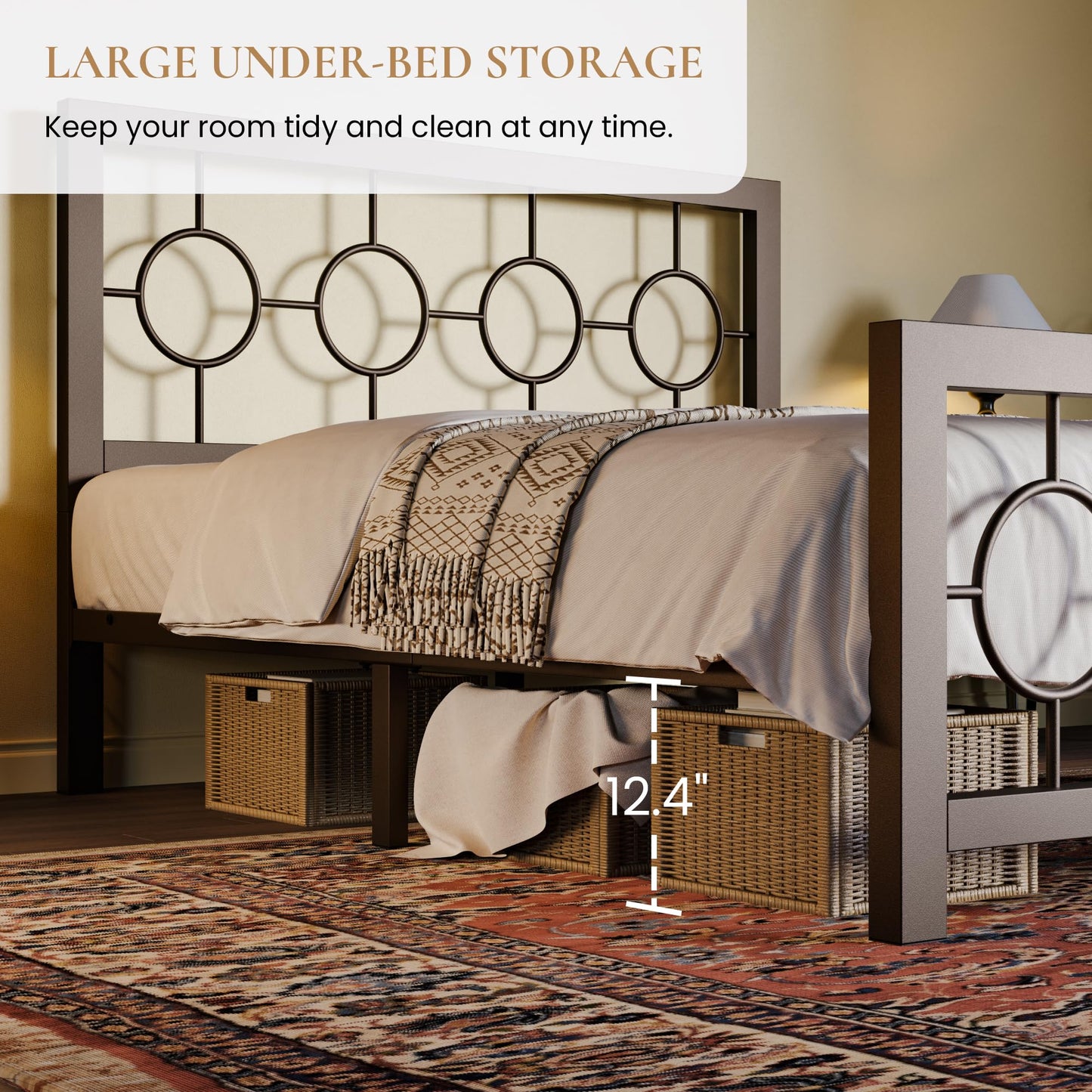SHA CERLIN Full Size Metal Bed Frame with Vintage Circular Design Headboard and Footboard,No Box Spring Required,Easy Assembly,Noise-Free,Brown