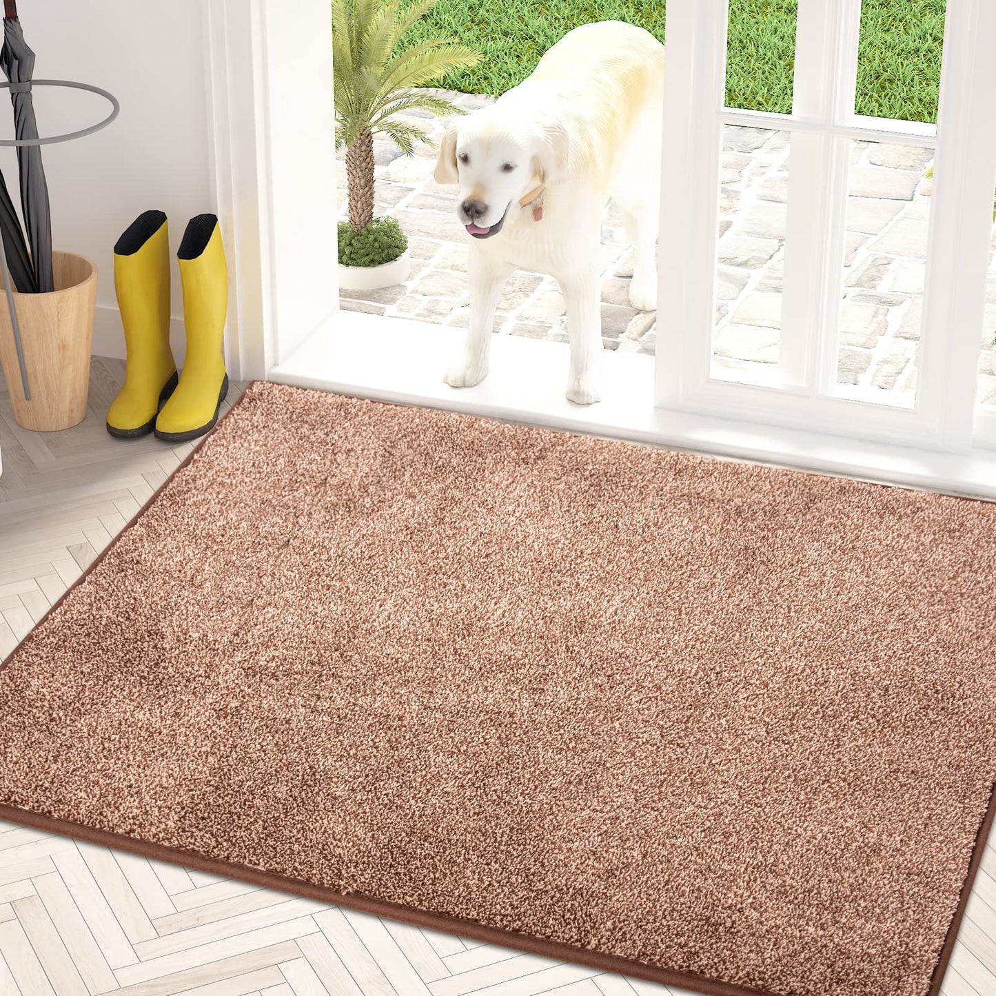 PURRUGS Dirt Trapper Door Mat 34" x 59", Non-Slip Machine Washable Entry Rug, Shoe Scraper, Dog Doormat, Super Absorbent Welcome Mat for Front & Back Door, Muddy Shoes & Paws, Brown-Light Cream