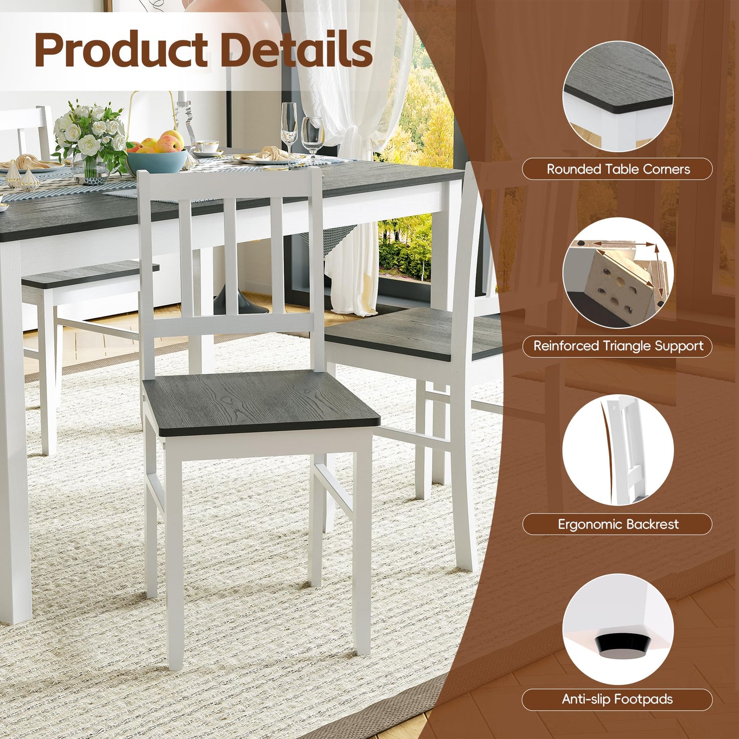 MU Dining Table Set for 4, Space-Saving Kitchen Table and 4 Chairs with Rubber Wood Legs, Farmhouse 5-Piece Dinette Set for Dining Room, Kitchen, Restaurant, Grey