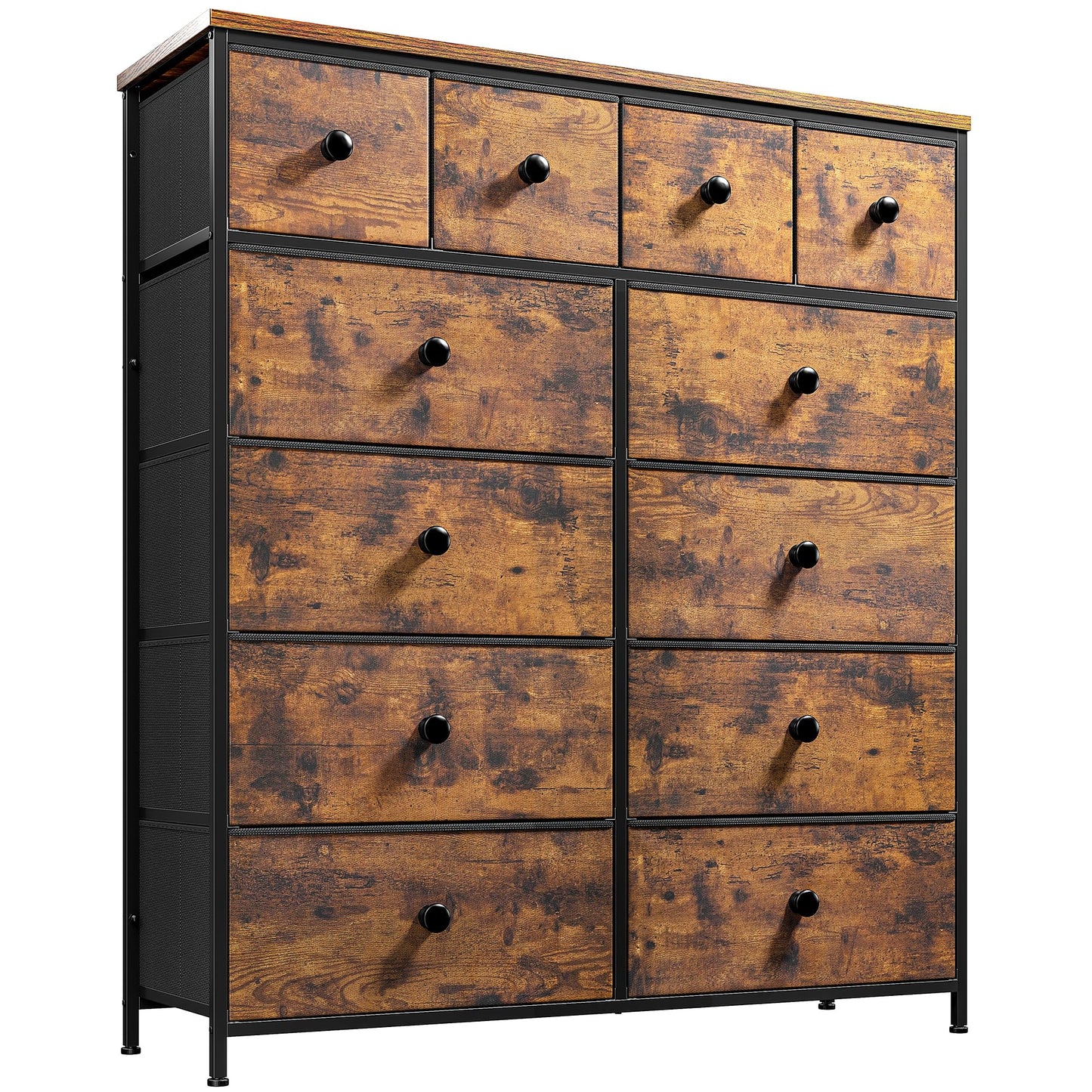 Romorgniz Tall Dressers for Bedroom with 12 Drawers, Fabric Storage Dressers & Chests of Drawers, Sturdy Metal Frame, Wood Top, Closet, Entryway, Bedroom Furniture (Rustic Brown)