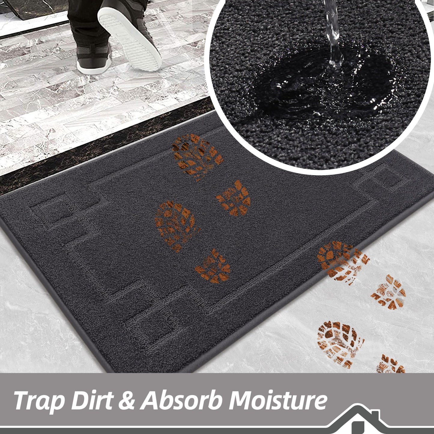 BEQHAUSE Door Mat 36" x 60", Non-Slip Door Mats Indoor Entryway Rugs Washable Low-Profile Absorbent and Stain Resist Floor Mats, Dog Door Mat for Front Back Door, Muddy Wet Shoes & Paws, Dark Grey