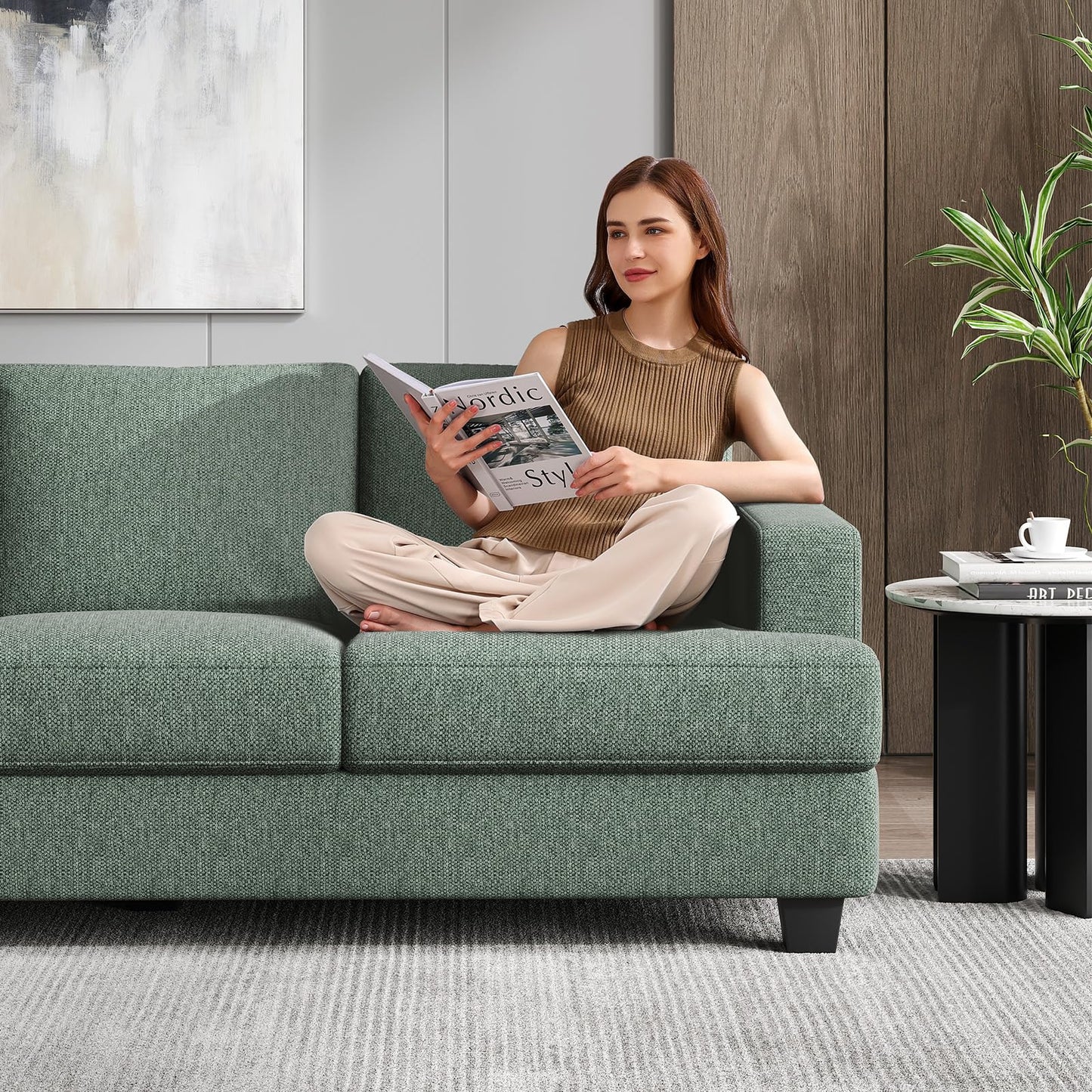 COPIAE 89 Inch Sofa with Extra Deep Seats Oversize, 3 Seater Sofa for Living Room,Modern Couch and Sofa, Comfy Armrests and Seats and Backrests, Easy Installation, Light Green