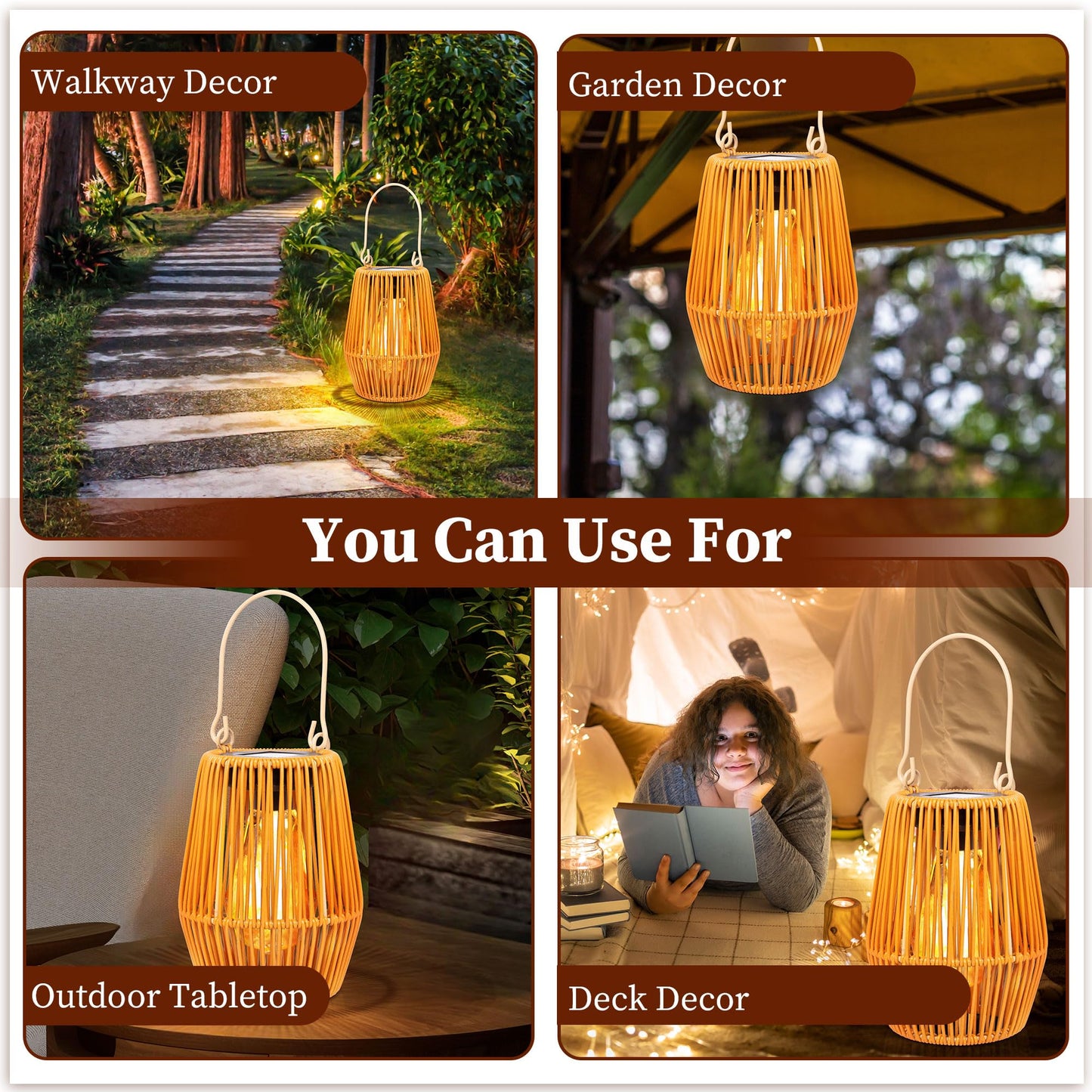 HPC Decor 2 Pack Solar Lanterns, Outdoor Waterproof Lights, Rattan, Hanging Outdoor, Lamp for Garden, Yard, Patio, Porch, Trees, Lawn, Pathway.