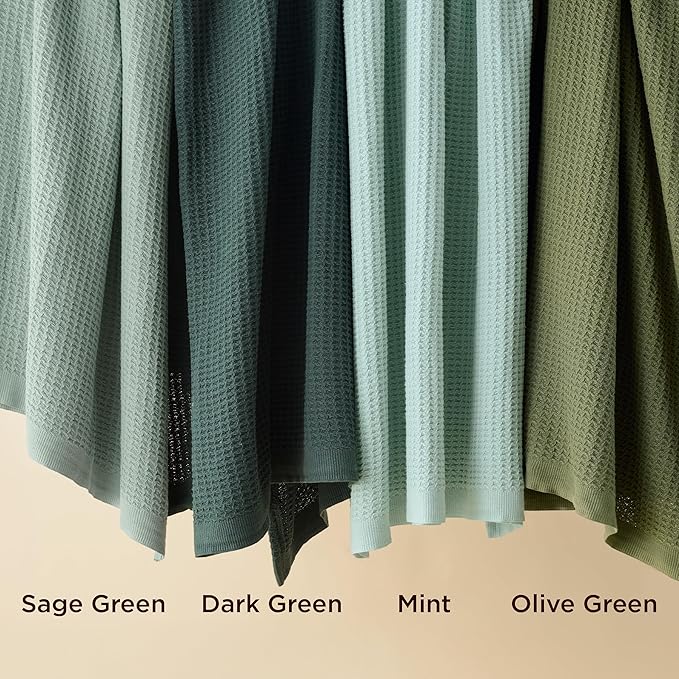 Bedsure 100% Cotton Blanket Queen Size for Bed - Breathable and Soft, Waffle Weave Blanket for Summer Spring, Mint, 90x90 Inches