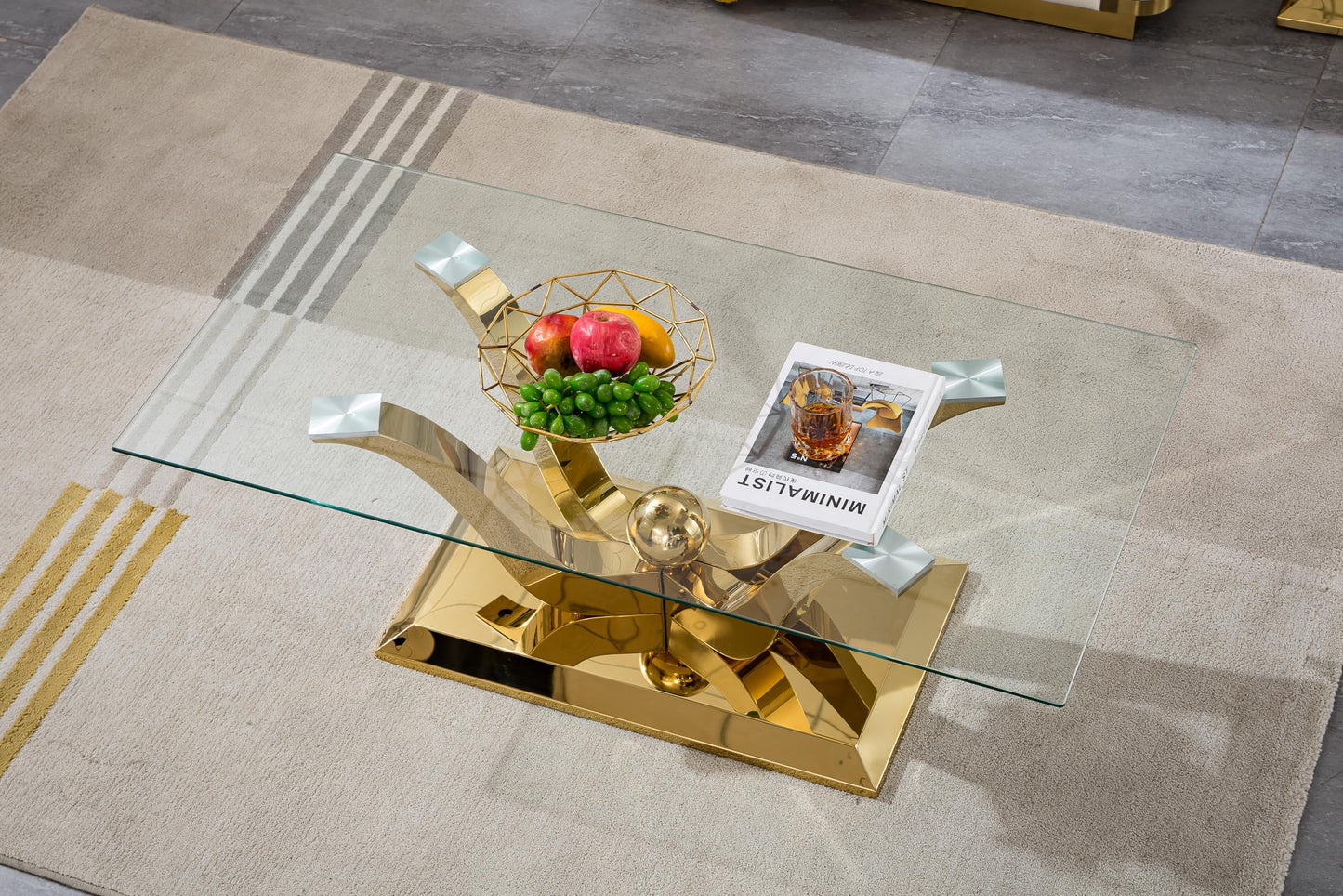HomVent Modern Glass Coffee Table, with Stainless Steel, Living Room Table for Living Room Bedroom