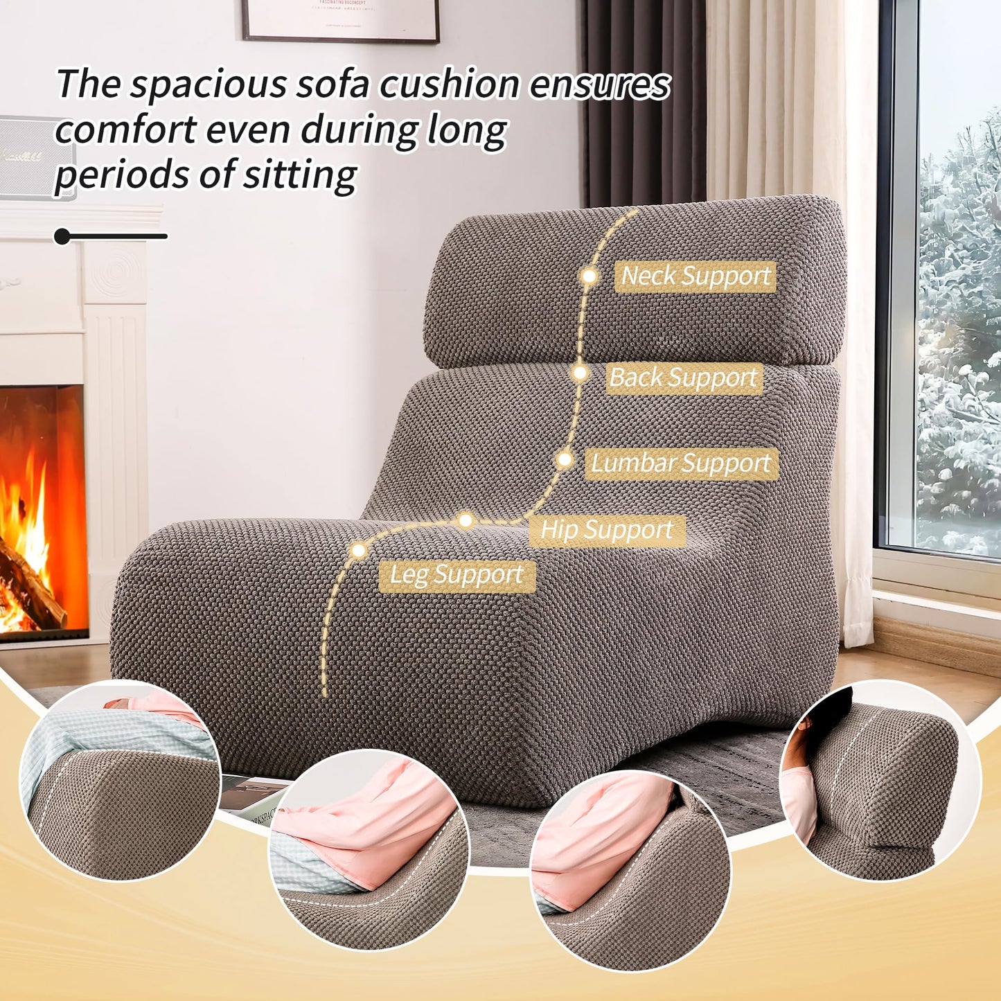 FIRAVOE Sleeper Sofa Chair, Cloud Sofas for Living Room and Bedroom, Small Chaise Lounge for Small Space, Lazy Floor Sofa for Adult (1, Gray)