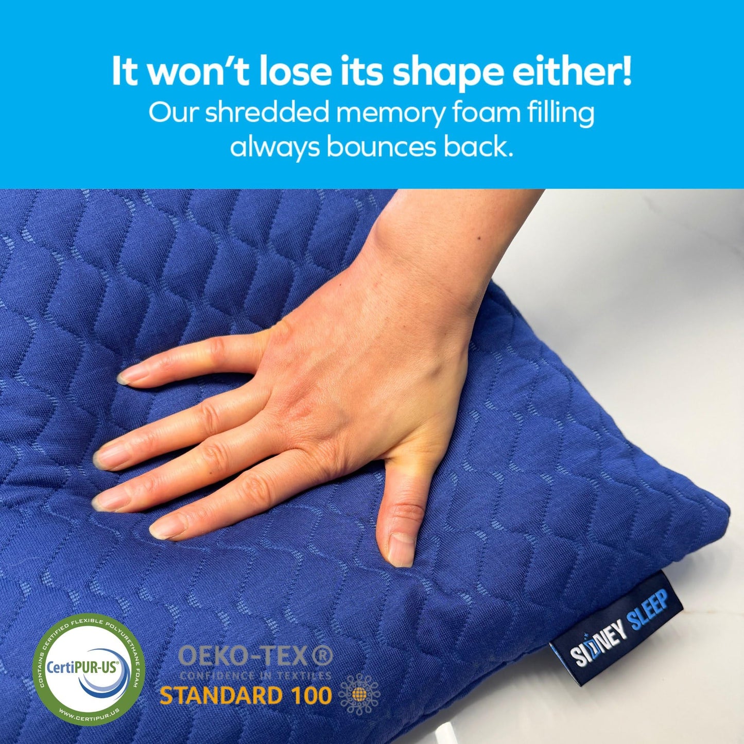 Sidney Sleep Pillow for Side and Back Sleepers - Comfort for Neck and Shoulder Pain - Adjustable and Customizable Shredded Memory Foam Filling - King Size - Extra Foam Fill Included (Blue, King)