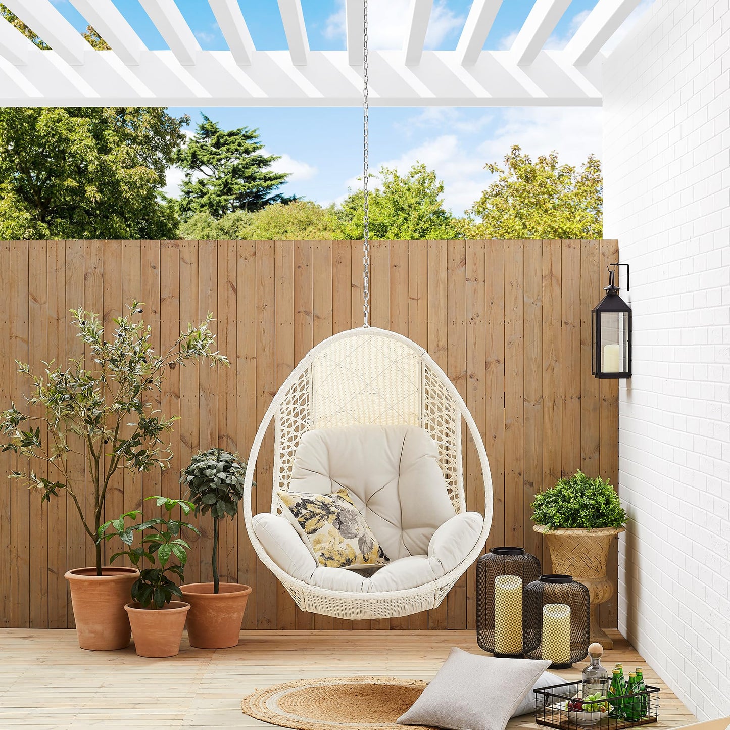 Ulax Furniture Hanging Egg Chair, Tear DropChair with Beige Cushion (Without Stand)