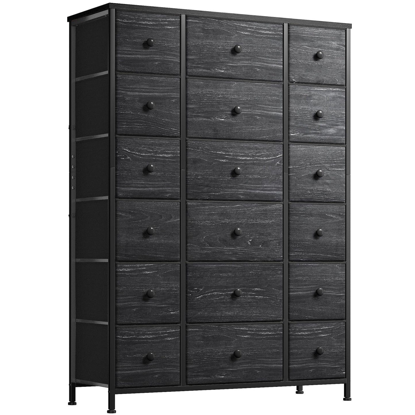 EnHomee 57.7" H Tall Dresser for Bedroom with 18 Drawers, Dressers & Chests of Drawers Fabric Dresser with Wooden Top & Metal Frame,Living Room, Closet, Hallway, Black Wood Grain