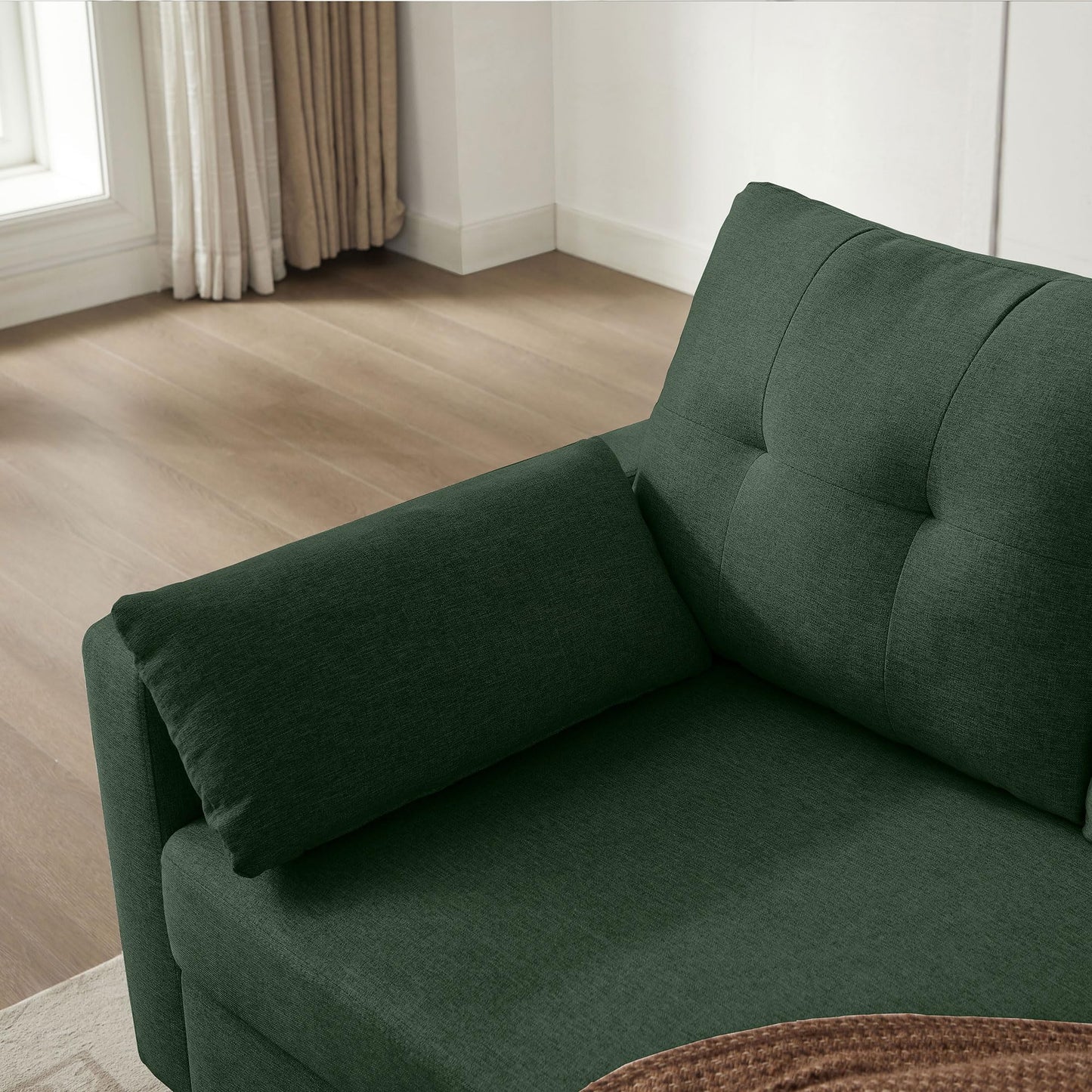 Pingliang Home 101" Convertible Sectional Sofa with Ottoman Coffee Table, Modern Linen Fabric U-Shaped Couch with Storage Pocket, 4 Seat Sofa Couches for Living Room, Apartment, Office, Green