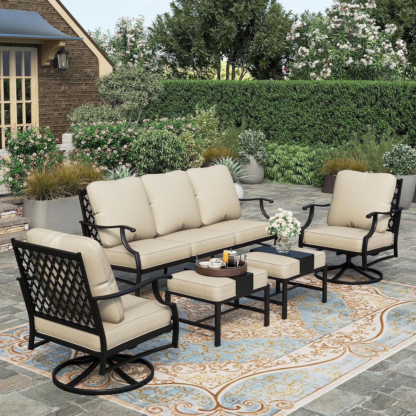 HERA'S HOUSE Patio Furniture Sofa, All-Weather Outdoor 3 Seats Couch, Outdoor Patio Couch with Deep Seating and Olefin Cushions for Lawn Garden Backyard Balcony