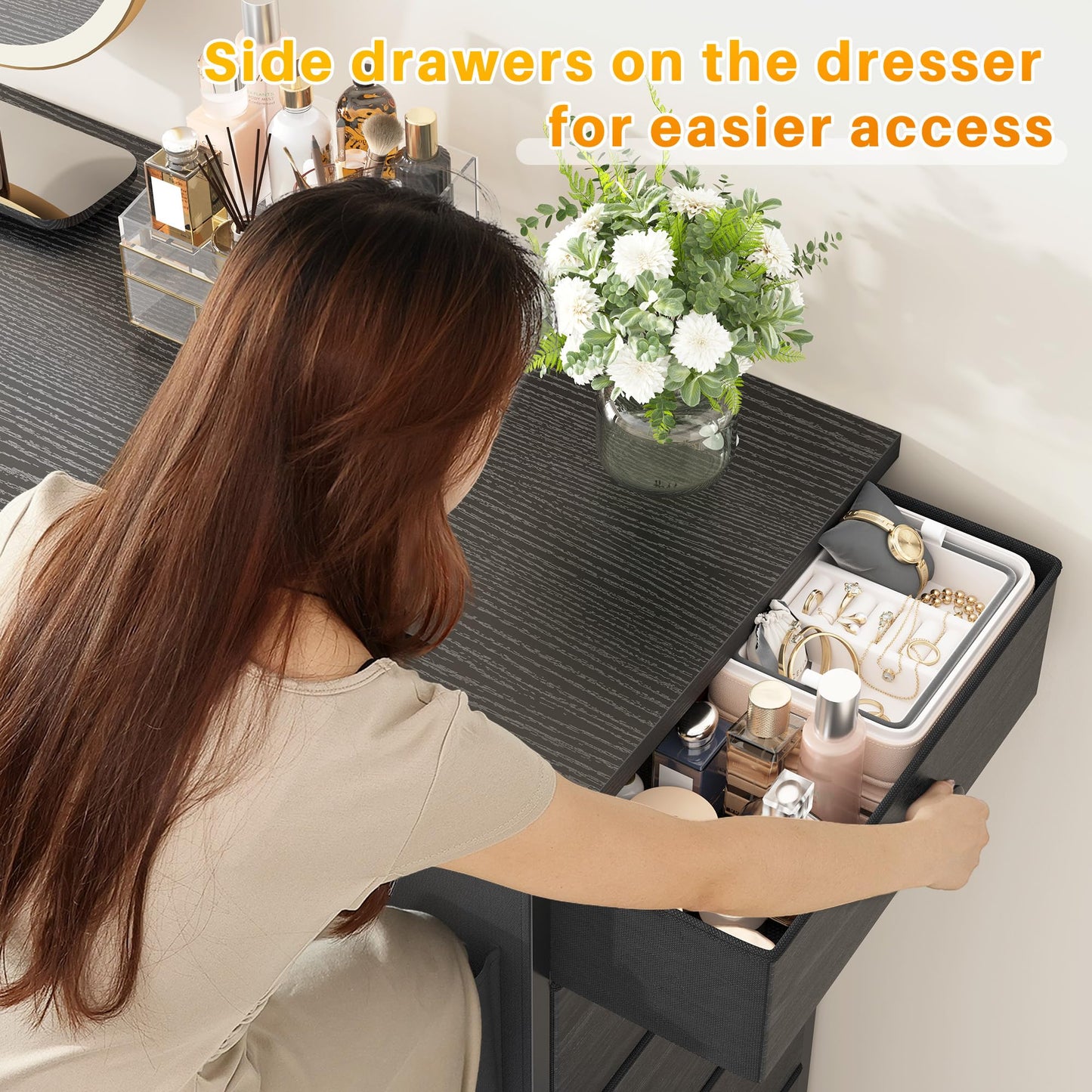 EnHomee Dresser for Bedroom with 13 Fabric Drawers and LED Lights, Closet Island with Side Pocket, Dressers & Chests of Drawers for Bedroom Closet Organizer, Black
