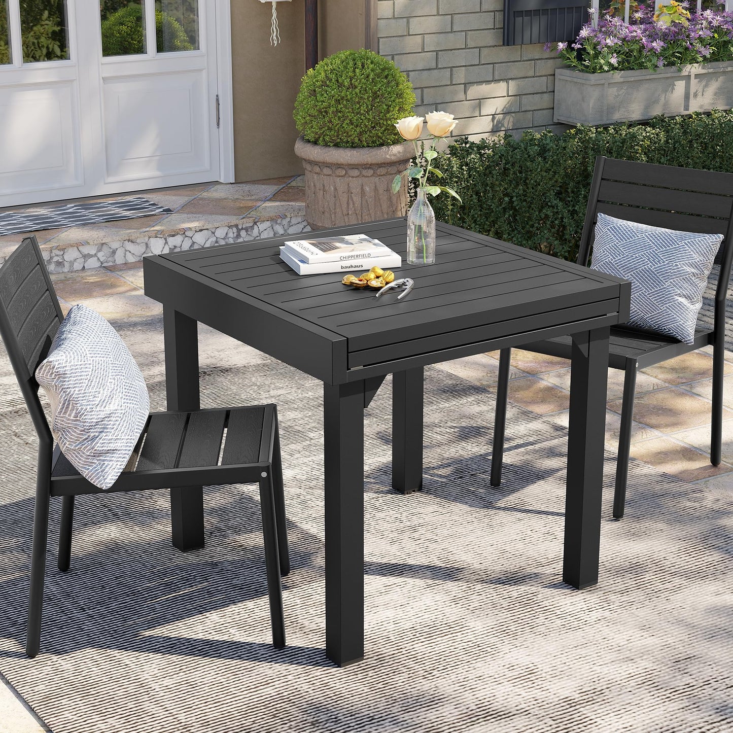 Pellebant Stackable Outdoor Dining Chairs Set of 4, Aluminum Patio Chairs with Armless, All-Weather for Garden, Lawn, Deck, Porch and Yard, Black
