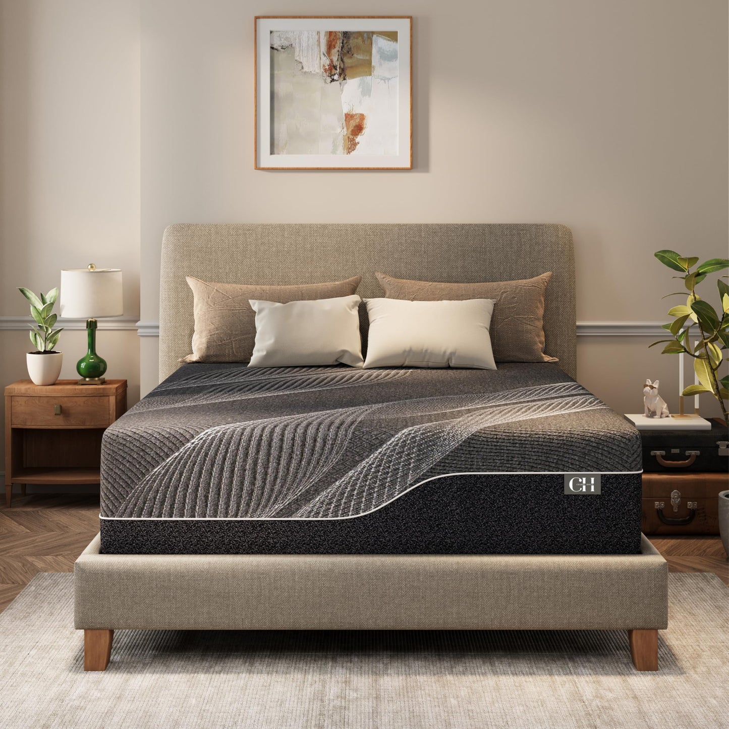 CH CHARME HOUSE 14 Inch King Mattress, Bamboo-Charcoal Memory Foam Mattress, Cooling & Pressure Relief, Bed in a Box, Foam Made in USA & CertiPUR-US Certified, 76"x80"x14", Black