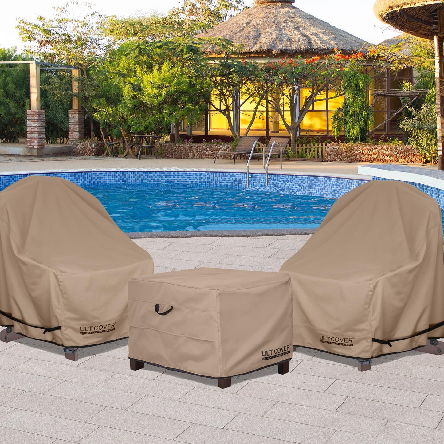 ULTCOVER Waterproof Patio Ottoman Cover Rectangular Outdoor Side Table Furniture Covers Size 26L x 20W x 18H inch