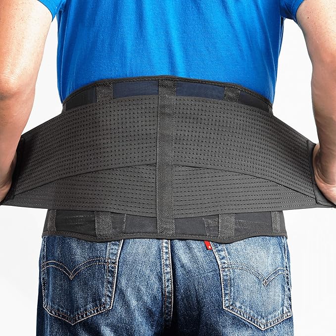 OMAX Lumbar Back Brace Immediate Lower Back Pain Relief, Dual Adjustable Support Straps for Men/Women for Work, Breathable Mesh Support Belt for Herniated Disc, Sciatica, Black, S 29"-35"