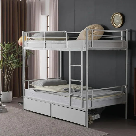 White Twin Bunk Bed with Storage