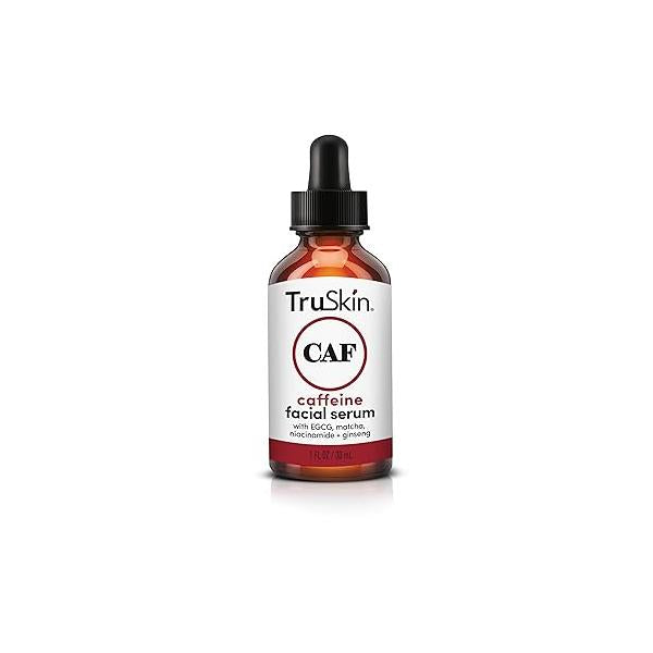 TruSkin Caffeine Face & Eye Serum - Energizing 5% with EGCG Niacinamide Matcha and Ginseng Improve Look of Under Dark Circles Puffiness, 1 fl oz