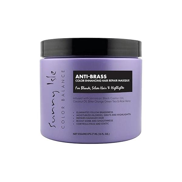 Sunny Isle Anti-Brass Color Enhancing Purple Hair Repair Masque 16oz | Neutralizes Yellow Undertones & Brassiness Deep Conditioner Treatment Toner for Blonde, Silver, Gray Highlights