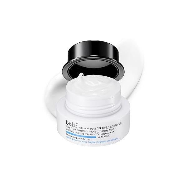 belif Moisturizing Bomb - Daily Ceramide Moisturizer with Peptide & Squalane, 48hr Hydration Anti-Aging Cream, Milky Lightweight, Restores Skin Barrier, Korean Skincare, 3.3 fl oz (100ml)